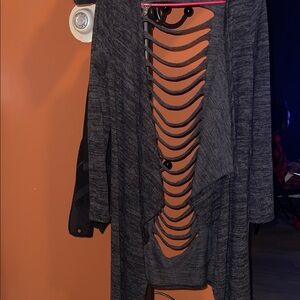 Charcoal Open-Back long Cardigan NWOT